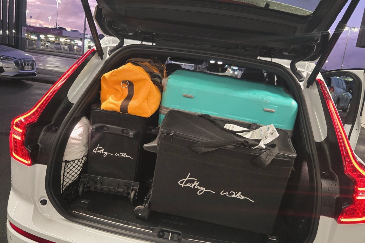 Kathryn Wilson luggage packed into a Volvo XC90
