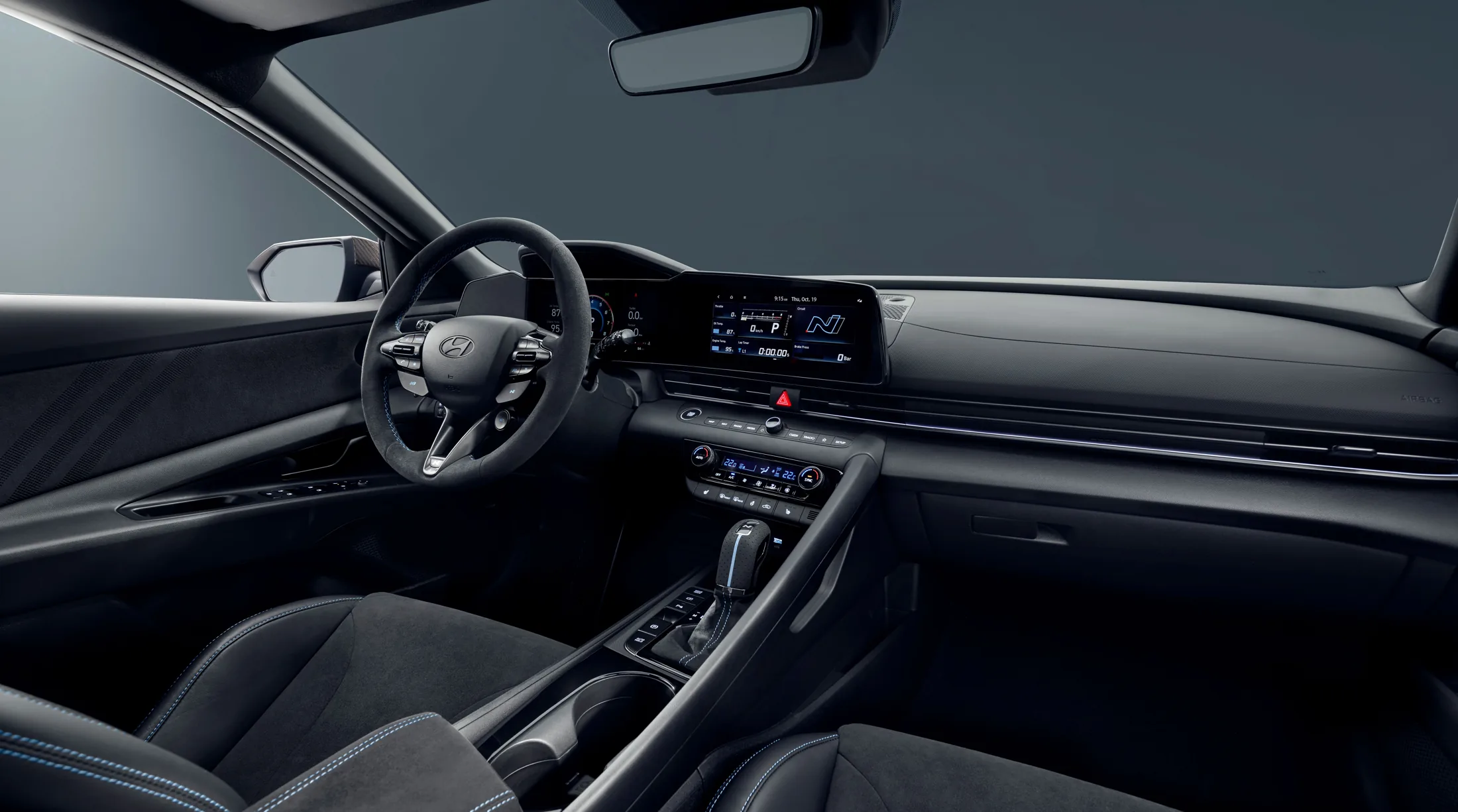 Monochrome whole cabin showing subdued finishes.