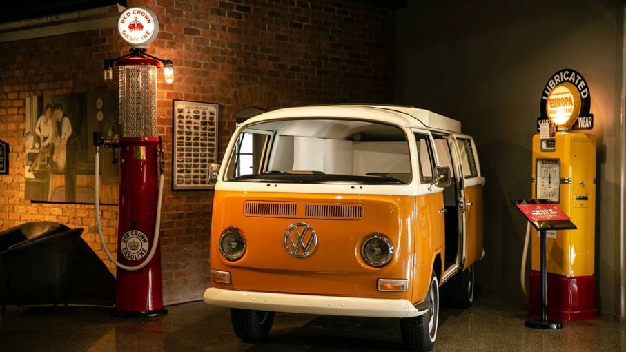 A 1974 Volkswagen Kombi Westfalia camper, part of the massive collection at Bill Richardson Transport World.